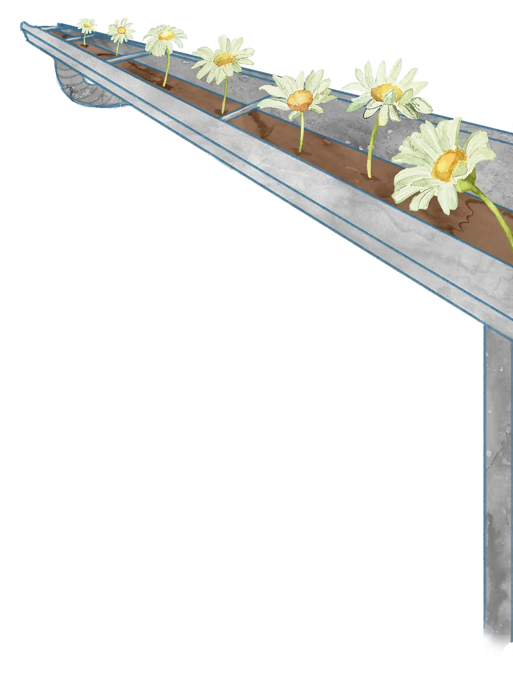 vectorized gutter with dirt and flowers growing out of it
